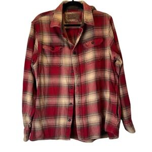 Orvis Flannel Shacket Jacket Red Tan Plaid Heavy Flannel Pockets XL